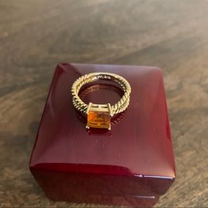 Lia Sophia Ring - braided gold & square orange